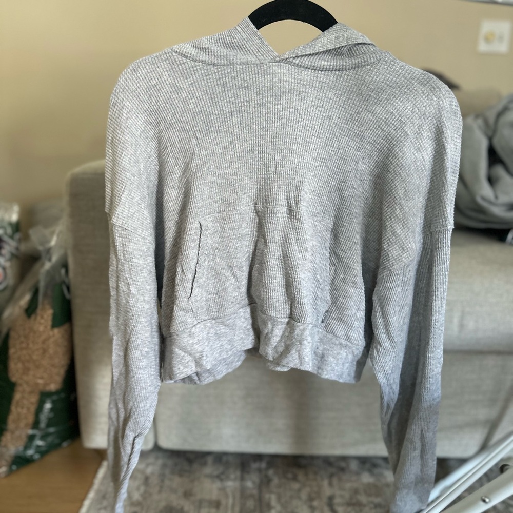 Aritzia Light Gray Cropped Hoodie